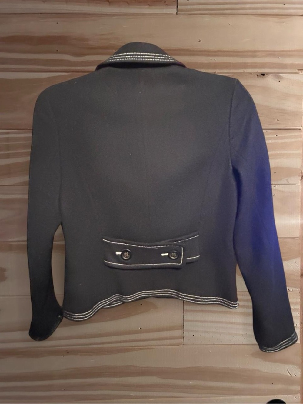 GAP Jacket Black Wool Blend Collared White Stitch Trim Pockets Lined Size 2. - Picture 6 of 6